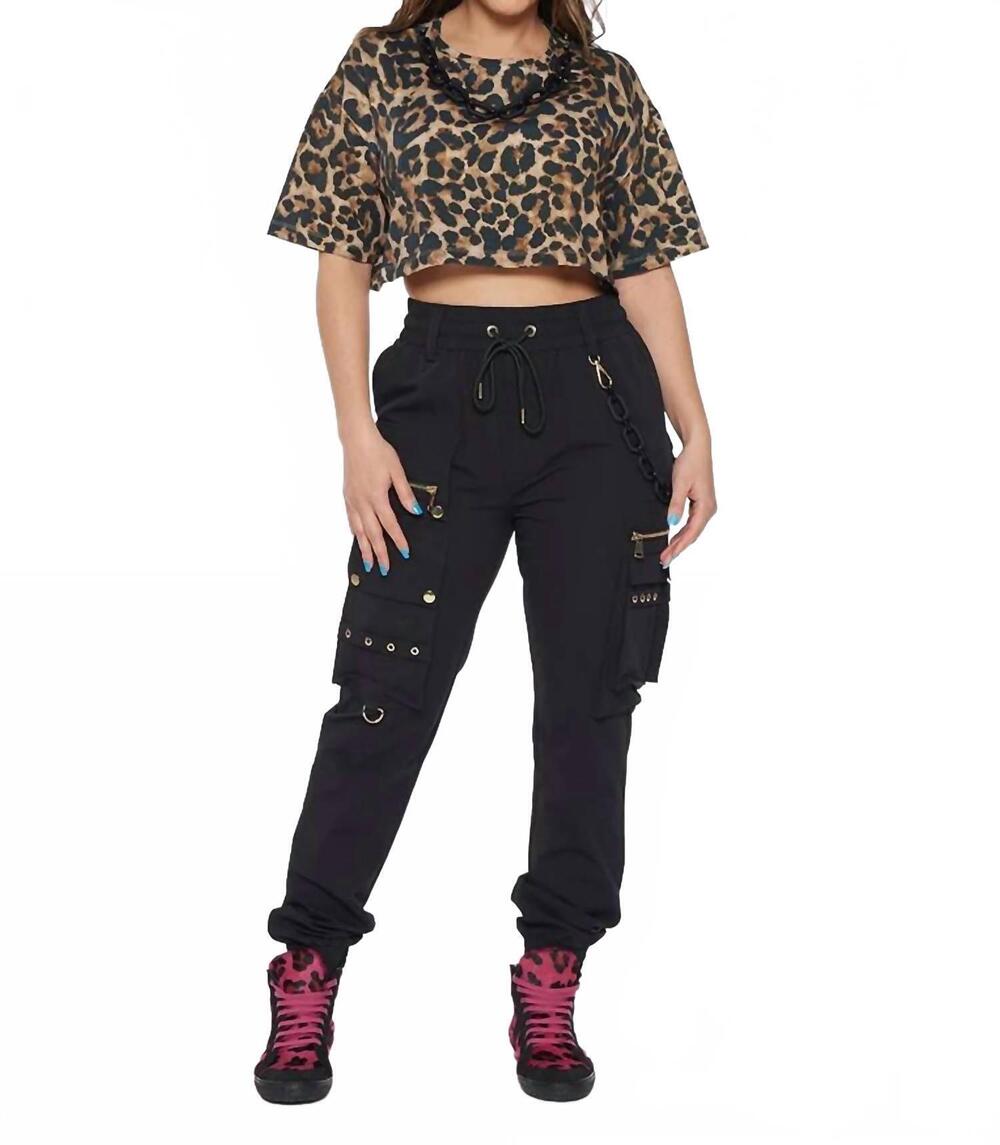 NEW CIRCULAR PATH necklace crop t-shirt in leopard